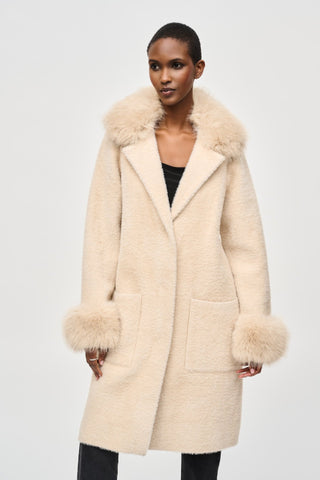 Joseph Ribkoff Beige Faux Fur Trim Coat - MMJs Fashion