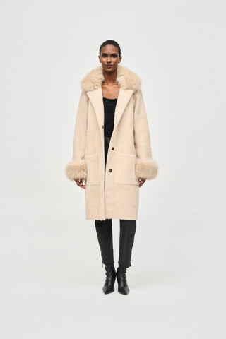 Joseph Ribkoff Beige Faux Fur Trim Coat - MMJs Fashion