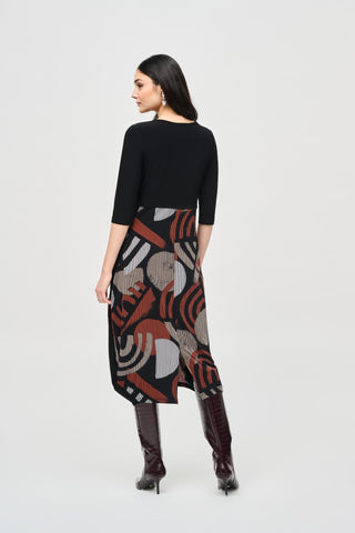 Joseph Ribkoff Black Brown Geometric Print Cocoon Dress - MMJs Fashion