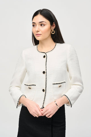 Joseph Ribkoff Bouclé Contrast Trim Jacket Ivory Black - MMJs Fashion