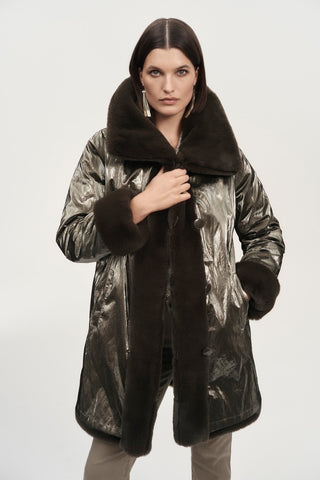 Joseph Ribkoff Brown Reversible Faux Fur Coat - MMJs Fashion