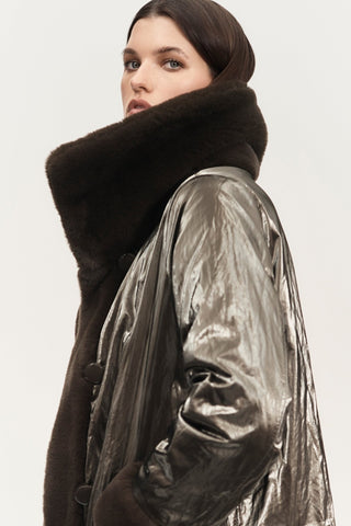 Joseph Ribkoff Brown Reversible Faux Fur Coat - MMJs Fashion