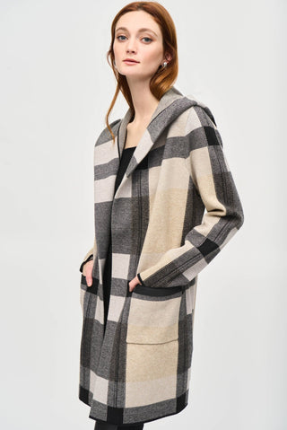 Joseph Ribkoff Check Jacquard Cardigan Beige Black - MMJs Fashion