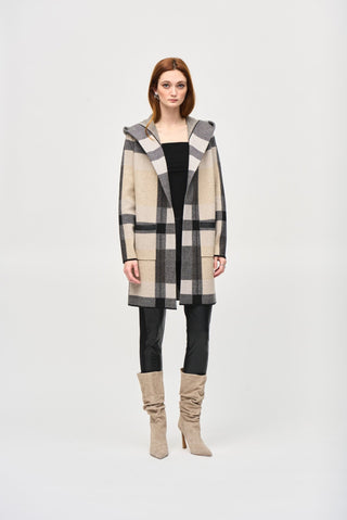 Joseph Ribkoff Check Jacquard Cardigan Beige Black - MMJs Fashion