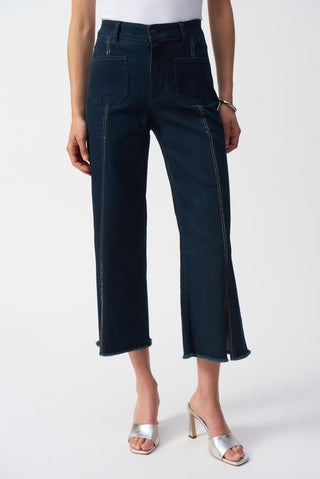 Joseph Ribkoff Culotte Jeans With Embellished Front Seam Light Blue - MMJs Fashion