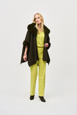 Joseph Ribkoff Faux Fur Cape Khaki Green - MMJs Fashion