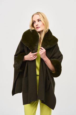 Joseph Ribkoff Faux Fur Cape Khaki Green - MMJs Fashion