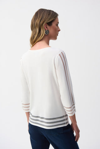 Joseph Ribkoff Fine Knit Jumper with Mesh Stripe Detail Ivory - MMJs Fashion