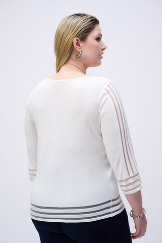 Joseph Ribkoff Fine Knit Jumper with Mesh Stripe Detail Ivory - MMJs Fashion