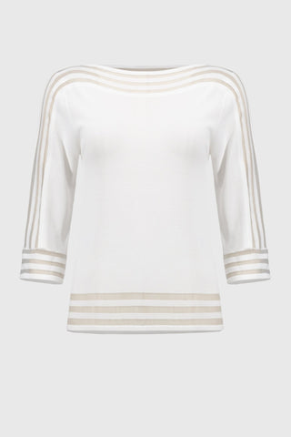 Joseph Ribkoff Fine Knit Jumper with Mesh Stripe Detail Ivory - MMJs Fashion