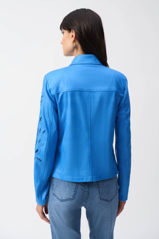 Joseph Ribkoff Foiled Faux - Suede Moto Jacket Blue - MMJs Fashion