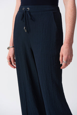 Joseph Ribkoff Seersucker Wide Leg Trousers Navy Blue - MMJs Fashion