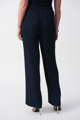 Joseph Ribkoff Seersucker Wide Leg Trousers Navy Blue - MMJs Fashion