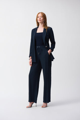 Joseph Ribkoff Seersucker Wide Leg Trousers Navy Blue - MMJs Fashion