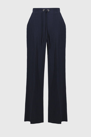 Joseph Ribkoff Seersucker Wide Leg Trousers Navy Blue - MMJs Fashion