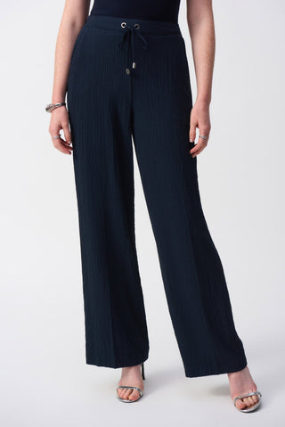 Joseph Ribkoff Seersucker Wide Leg Trousers Navy Blue - MMJs Fashion