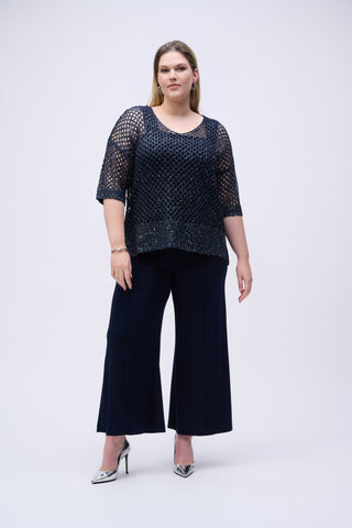 Joseph Ribkoff Silky Knit Pull - On Wide - Leg Trousers Navy Blue - MMJs Fashion