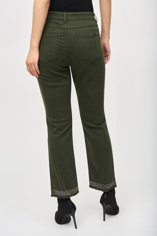 Joseph Ribkoff Straight Leg Frayed Hem Jeans Green - MMJs Fashion