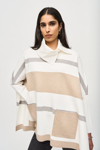 Joseph Ribkoff Striped Poncho Jumper Ivory Beige Grey - MMJs Fashion