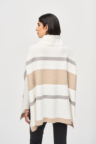 Joseph Ribkoff Striped Poncho Jumper Ivory Beige Grey - MMJs Fashion