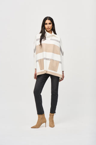 Joseph Ribkoff Striped Poncho Jumper Ivory Beige Grey - MMJs Fashion