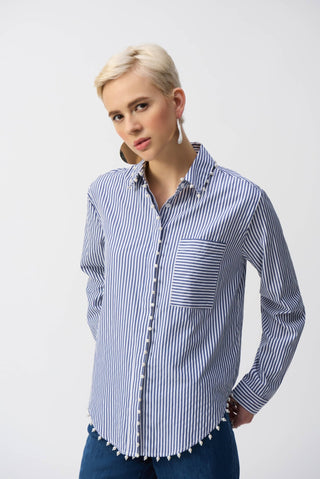 Joseph Ribkoff Striped Stretch Cotton Shirt Blue - MMJs Fashion