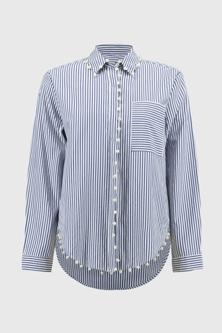 Joseph Ribkoff Striped Stretch Cotton Shirt Blue - MMJs Fashion