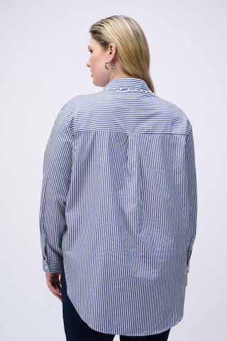 Joseph Ribkoff Striped Stretch Cotton Shirt Blue - MMJs Fashion