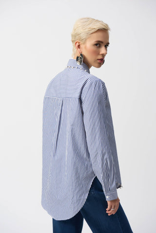 Joseph Ribkoff Striped Stretch Cotton Shirt Blue - MMJs Fashion