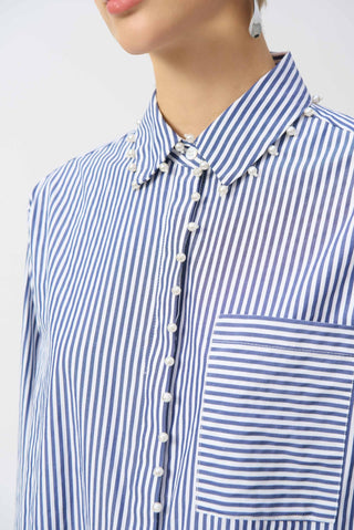 Joseph Ribkoff Striped Stretch Cotton Shirt Blue - MMJs Fashion