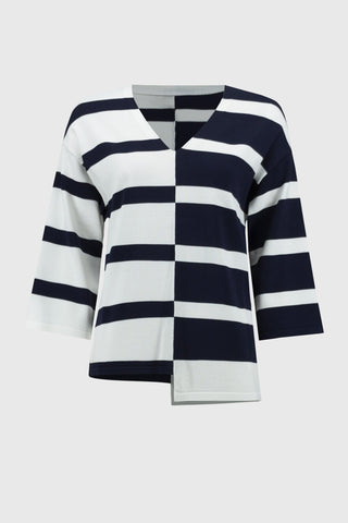 Joseph Ribkoff Striped V - Neck Jumper Navy Blue Ivory - MMJs Fashion