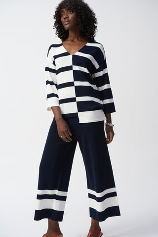 Joseph Ribkoff Striped V - Neck Jumper Navy Blue Ivory - MMJs Fashion