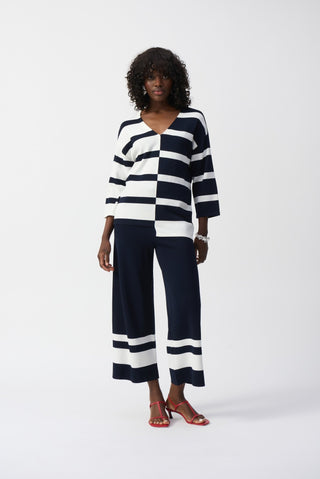 Joseph Ribkoff Striped V - Neck Jumper Navy Blue Ivory - MMJs Fashion