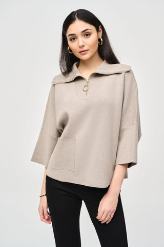 Joseph Ribkoff Zipped Collar Jumper Beige - MMJs Fashion