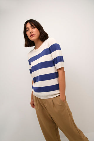 Kaffe Blue & White Stripe Short Sleeve Jumper Lizza - MMJs Fashion