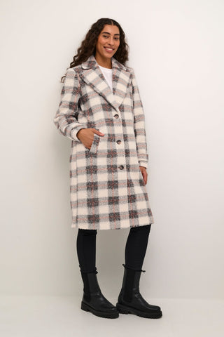 Kaffe Check Coat Grey Beige Elena - MMJs Fashion