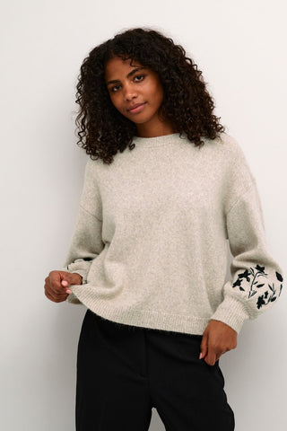 Kaffe Jumper with Floral Sleeves Beige Lisette - MMJs Fashion