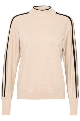 Kaffe Jumper with Stripe Sleeves Beige Henriette - MMJs Fashion