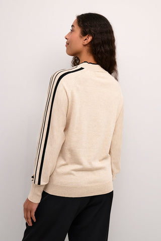 Kaffe Jumper with Stripe Sleeves Beige Henriette - MMJs Fashion