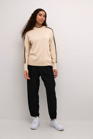 Kaffe Jumper with Stripe Sleeves Beige Henriette - MMJs Fashion