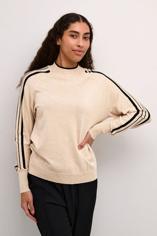 Kaffe Jumper with Stripe Sleeves Beige Henriette - MMJs Fashion