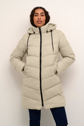 Kaffe Padded Coat with Hood Beige Susanne - MMJs Fashion