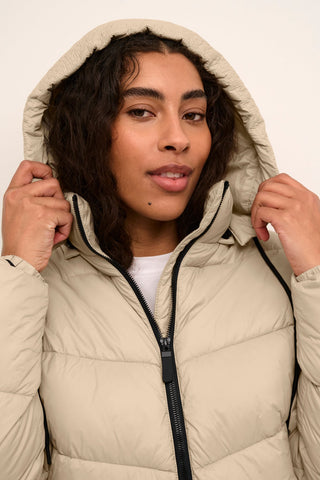 Kaffe Padded Short Coat with Hood Beige Susanne - MMJs Fashion