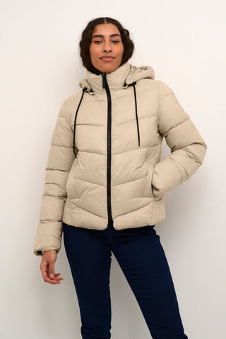 Kaffe Padded Short Coat with Hood Beige Susanne - MMJs Fashion