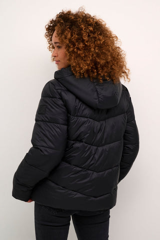 Kaffe Padded Short Coat with Hood Black Susanne - MMJs Fashion