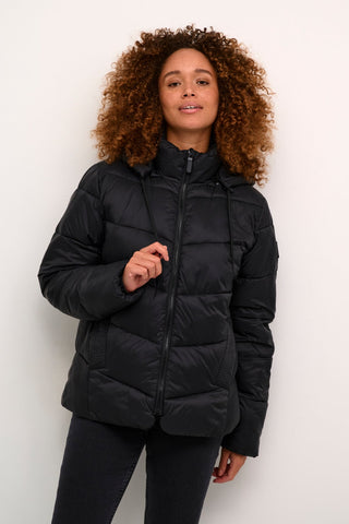 Kaffe Padded Short Coat with Hood Black Susanne - MMJs Fashion