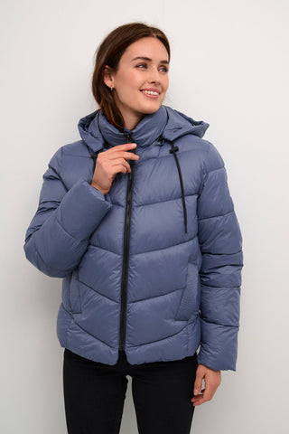 Kaffe Padded Short Coat with Hood Blue Susanne - MMJs Fashion