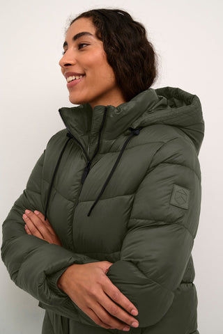 Kaffe Padded Short Coat with Hood Green Susanne - MMJs Fashion