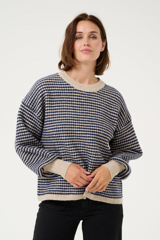 Kaffe Stripe Jumper Blue Beige Ellery - MMJs Fashion