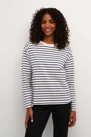 Kaffe Stripe Long Sleeve Top Blue Ivory Winny - MMJs Fashion